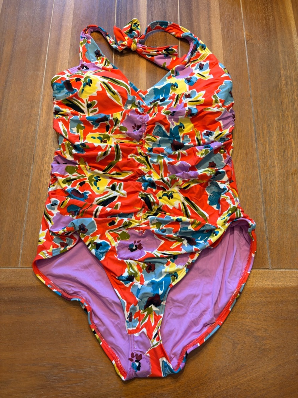 Floral Red Halter One-Piece Swimsuit